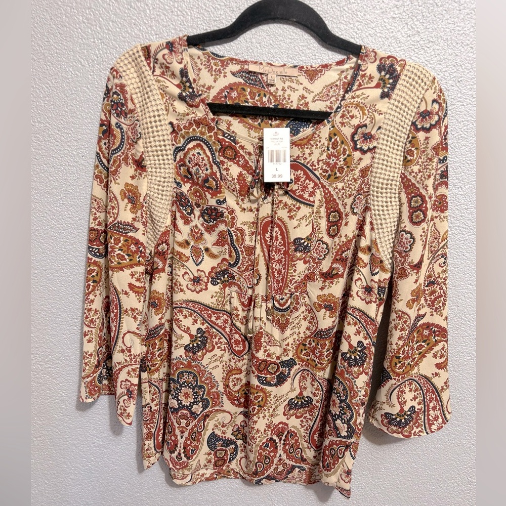 NWT 39.99 My Danielle Paisley front tie top size large